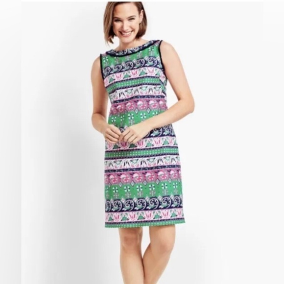 Talbots Sleeveless Shift Dress Green Pink Size 8 - Picture 5 of 16